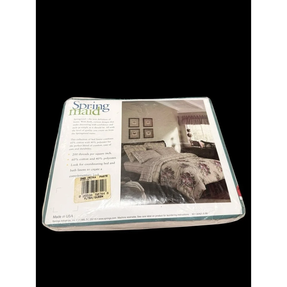 Springmaid Queen Flat Sheet Petra‎ 200 Thread Count No-Iron Percale NOS USA Made